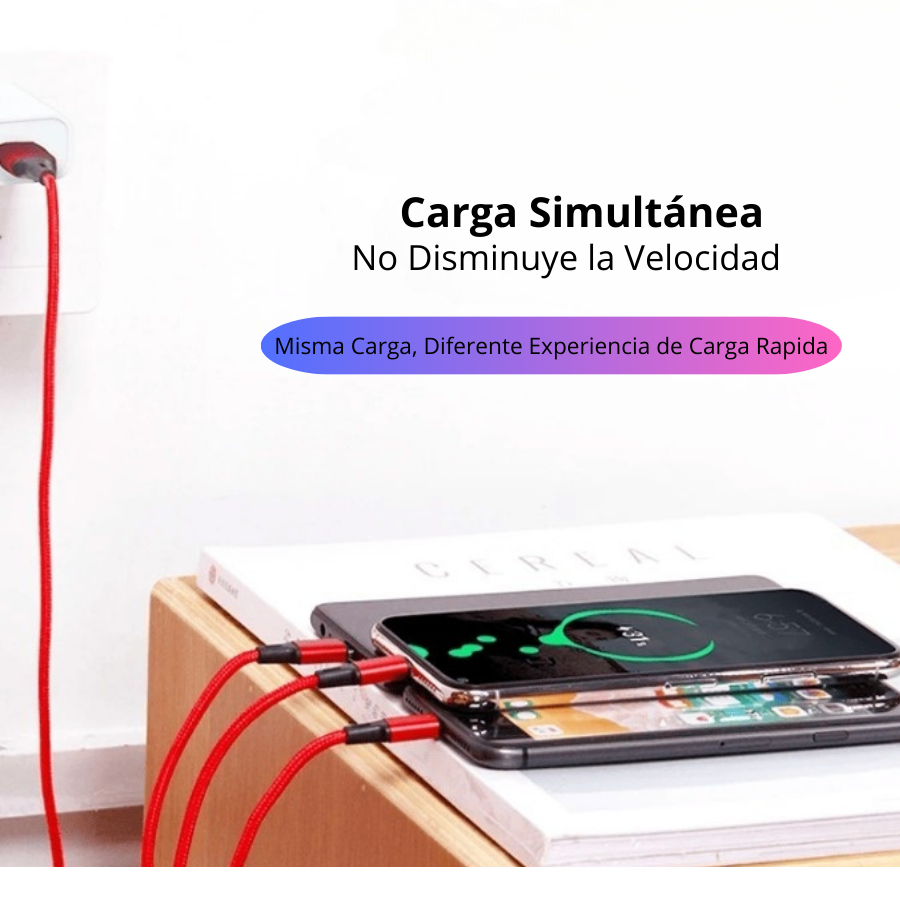 Cable de Carga Rápida 3 en 1 | Compatible con iPhone, USB-C y Micro-USB | Durable y Sin Enredos