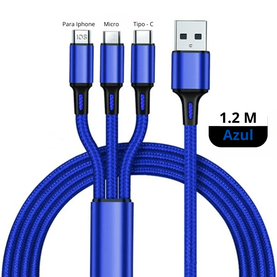 Cable de Carga Rápida 3 en 1 | Compatible con iPhone, USB-C y Micro-USB | Durable y Sin Enredos