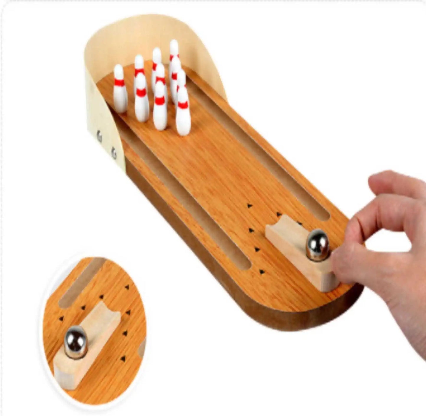 Mini Juego de Mesa de Bolos de Madera - Diversión Compacta y Portátil